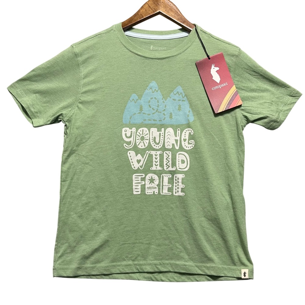 Cotopaxi Be Free Organic T-Shirt Kids M Aspen Green Young Wild Free Graphic Tee